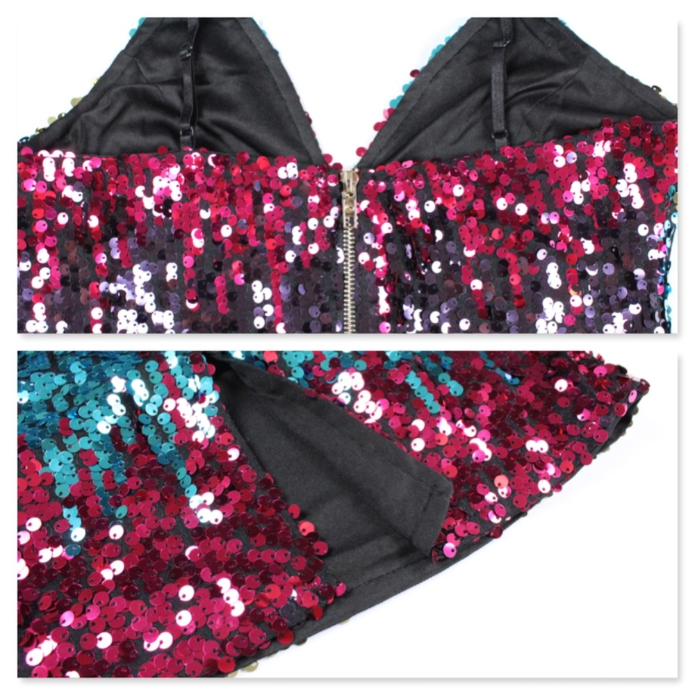 Spaghetti Strap Multi-Color Sequin Cami Mini Dress - Picture 6 of 8